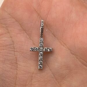 GLD Silver Tone Cross Pendant Rhinestone Faux Diamond Bling Jesus Religious